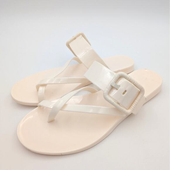 Veronica Beard Salva Jelly Thong Flat Sandal Women's Off White Size US7M EU38 - Picture 1 of 13
